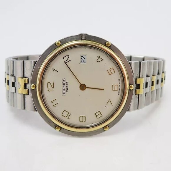 Authentic HERMES Profile Beige Dial & Silver Tone Wrist Watch - Picture 4 of 15